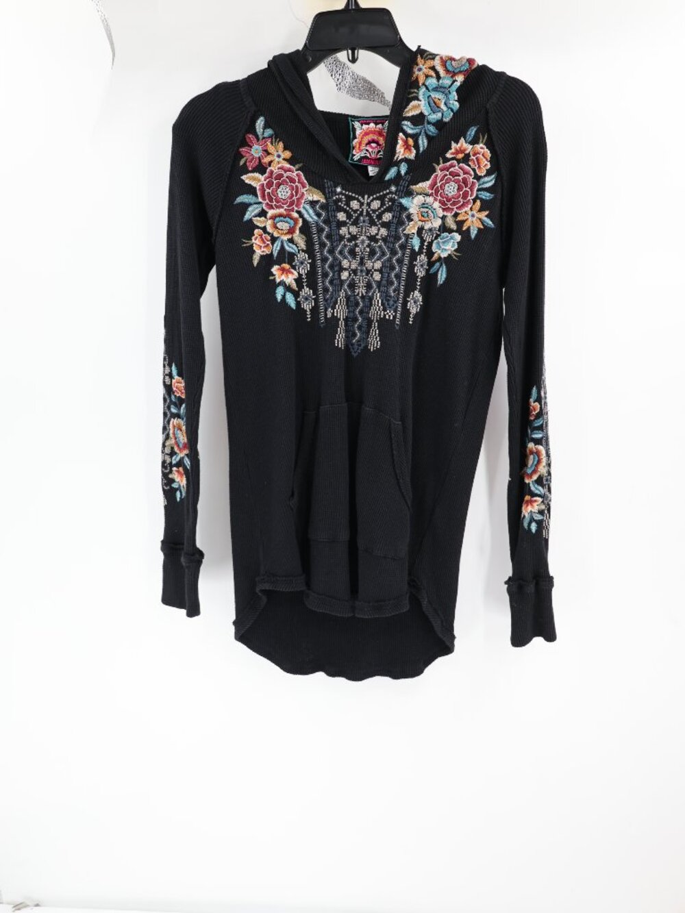 Johnny Was Hoodie Women XS Embroidered Floral Bohemian Reverse Stitch Pullover